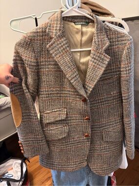 Vintage Polo by Ralph Lauren Plaid Wool Blend Hacker Blazer in Brown Multi